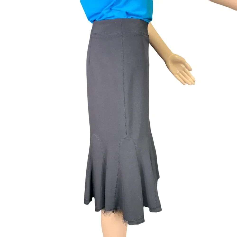 T Tahari Womens Midi Skirt Bramble Ruffle Hem Tulle Trim Career Black Size 4
